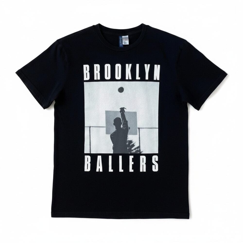 H&M Divided Mens Short Sleeve Graphic Print Brooklyn Crew Neck T-Shirt Black S